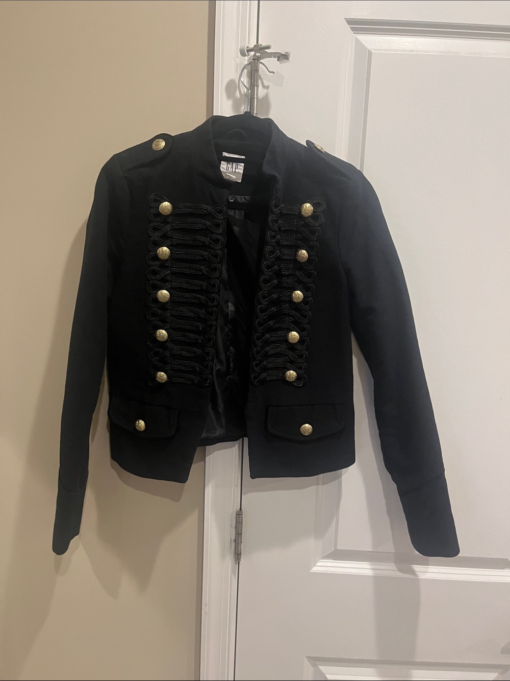 GAP Black Military-Inspired Cropped Blazer with Gold Buttons